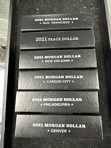 2021 Morgan Silver Dollar Set CC, O, P, D, & S and Peace Dollar w/Boxes and COAs