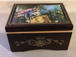 Vintage Linden Wood Music Box Jewelry Case Plays  Love Story 4.25”