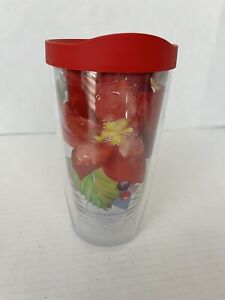 New ListingTervis Red Flower Insulated Tumbler Travel Cup 16oz w lid USA New Tag