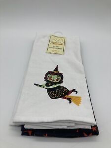 Johanna Parker Halloween 2 Kitchen Towels Broom Flying Witch