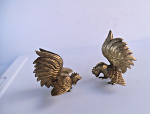 2 Brass Fighting COCKS ROOSTERS Figurines Made in Japan