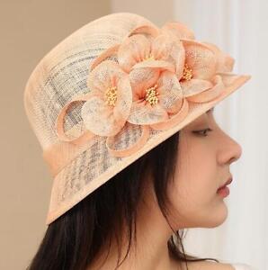 Women Floral Sinamay Hat Top Hat British Style Summer Kentucky Derby Church Hat