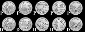 2019 P&D All 10 National Parks ATB Brilliant Uncirculated Quarters Coin SET BU!