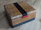 VINTAGE Mid Century Modern BURL WOOD Black & Red JEWELRY BOX w/ Mirror 8x8