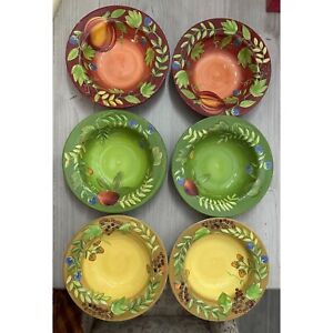 Gates Ware by Laurie Gates Soup Salad Bowls Set of 6 Fruit and Leaf Pattern
