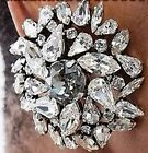 Very Large Round 2-inch Rhinestone Crystal Flower Earrings - Brand New