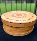 Vintage Handpainted Folk Art Tulips Wood Cheese Wheel Box 15” Round Crate signed