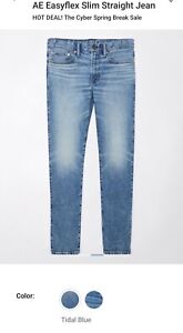 Brand New Men's American Eagle Easyflex Slim Straight Jeans, 32 X 30, Tidal Blue