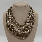 Chunky Stella & Dot Faux Pearl Gold Tone Chain Layer Statement Necklace