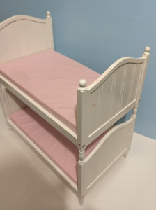 Doll White Wood Bunk Beds & Mattresses Linens Set for My Twinn 18 to 21