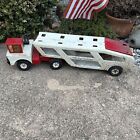 Vintage Mighty Tonka Car Carrier Red White Pressed Steel Toy Truck 31” vtg metal