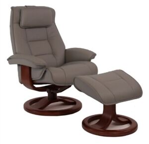 Fjords Mustang Large Recliner Comfort Chair Granite Leather with Chocolate Wood