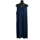 J Jill Womens sz 3X Maxi Dress Blue Knit V Neck Open Back Pockets Sleeveless