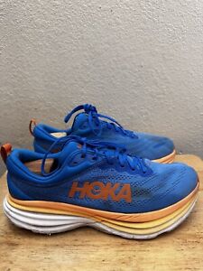 HOKA ONE ONE Men's Bondi 8 Running Shoe Coastal Sky Vibrant Orange Size 11 2E