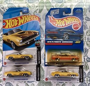 Lot of 4 * 2024 Hot Wheels . 70 Plymouth Barracuda Yellow @ 1 Orange New Sealed