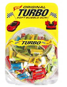 TURBO SOFT BUBLE GUM - CHEWING - SEALED - 300 PIECES - CAR STICKERS COLLECTABLE