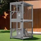73'' Large Cat House Outdoor 4-Tier Catio Enclosures on Wheels w/A Resting Box