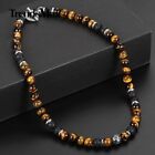 8mm Natural Tiger Eye Lava Bead Necklace Choker Stainless Steel Toggle 18/20/24