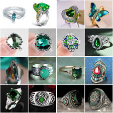 Pretty Women Jewelry Emerald Silver Ring Wedding Engagement Rings Gift Size 6-10