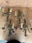 Antique Set Of Sconces Brass Regency Traditional With Two Scrolled Arms