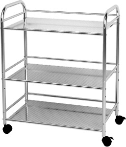 3-Shelf Shelving Units on Wheels Stainless Steel Kitchen Cart Microwave Stand