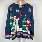 Vintage Croft & Barrow Sweater Christmas Snowman Winter Full Zip Womens Large