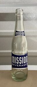 Mission Beverages ACL Soda Pop Bottle Vintage/Antique Glass New Haven Conn 10 Oz