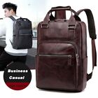 Mens Backpack Leather Laptop Bag Business Working School Bag