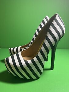 Charlotte Russe sz 7 shoes white Stripe zebra stiletto platform Hi heels slip on