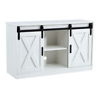 46'' TV Stand White MDF With Two Sliding Barn Doors For Bedroom,living Room