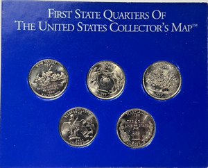 FIRST STATE QUARTERS OF THE UNITED STATES COLLECTOR'S MAP--NJ-GA-CT-MA-MD 5 QTRS