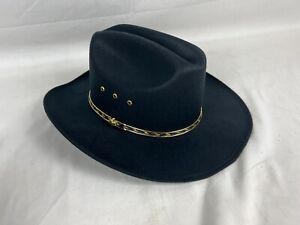 Western Express Classic Cowboy Hat Black Felt Gold Band Men's Size 55 6 7/8 New