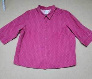 BLAIR Women's 2XL 1/2 Sleeve Dark Pink White Polka Dots Button-Up