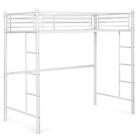 Twin Metal Loft Bed Frame w/ 2 Ladders Full-length Guardrail Space-Saving White
