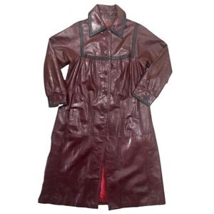 Vintage Maroon Red Leather Trench Coat Size 8 / M? 90s