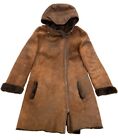 Akris Punto Brown Shearling Sheepskin Fur Leather Hooded Coat Jacket Women's 6