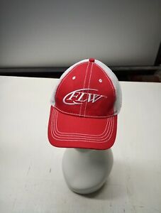 FLW Fishing League Worldwide Hat Cap Red White Mesh Back Adj One Size