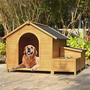Outdoor Large Dog House Wooden Cabin House Dog Kennel with Porch Pet Shelters US