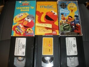 3 VHS Sesame Street Videos Musical celebration, Learning to Share, Music Works W