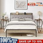 Upholstered Bed Frame With Charging Station Queen Size,Storage Headboard
