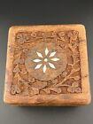 Vintage Wood Hand Carved Floral Inlay Jewelry Trinket Box Made in India