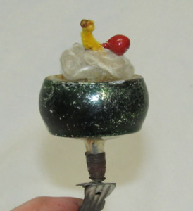 German Antique Glass Bird On A Nest Clip On Vintage Christmas Ornament 1950's