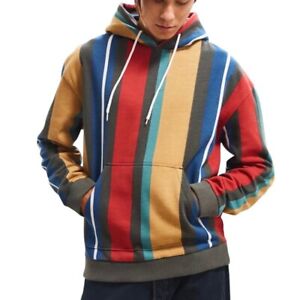 Urban Outfitters Hoodie Mens Medium Vert Striped Pullover Sweatshirt Colorful