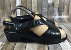 SAS Suntimer Sandals Women Size 8.5 Black Leather Croc Embossed Comfort