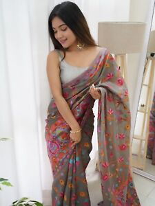 Soft Lichi Silk Beautiful Indian Saree,Wedding Bollywood Party Wear Sari 11-SJ-B
