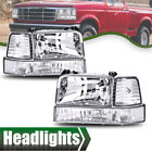 Fit For 92-96 Ford F-150 Bronco Chrome Headlights+Clear Reflector Bumper Lamps (For: 1996 Ford F-150)