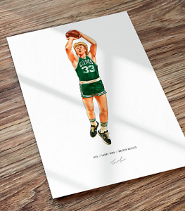 Larry Bird Boston Celtics Basketball Illustrated Print Poster Art
