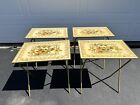 💐 Vintage Set of 4 LAVADA MCM Floral Faux Needlepoint TV Tray Tables