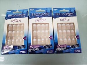 BROADWAY NAILS FAST FRENCH MEDIUM LENGTH (DRY GLUE) 10412-LOT OF 3---N51