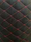 Black Suede Quilted Red Primmum  stitching Automotive Fabric  3/8